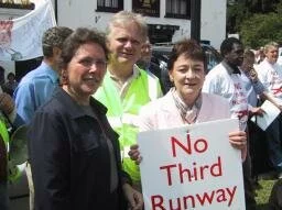 Susan Kramer, Mike Cox and Sarah Ludford pictured on a protest march against a third runway at Heathrow airport (photography: Paul Naish)